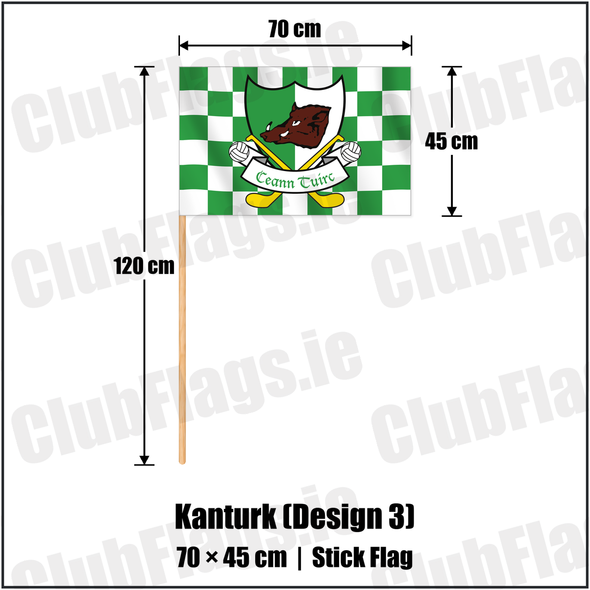 Kanturk (Design 3) 45cm x 70cm Stick Flag with the verified club crest and colours, Cork GAA - ClubFlags.ie