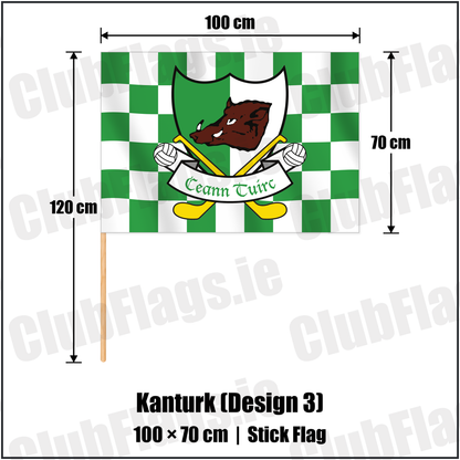 Kanturk (Design 3) 70cm x 100cm Stick Flag with the verified club crest and colours, Cork GAA - ClubFlags.ie