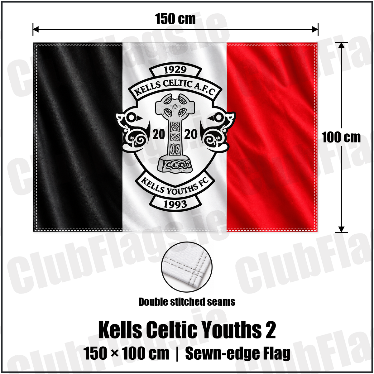 Kells Celtic Youths 2 100cm x 150cm Flag (sewn on the edges) with the club crest and colours, Meath Football - ClubFlags.ie