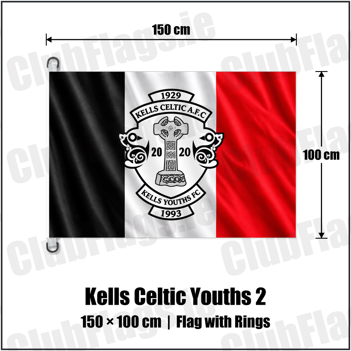 Kells Celtic Youths 2 150cm x 100cm Flag Pole Flag with Rings with the club crest and colours, Meath Football - ClubFlags.ie