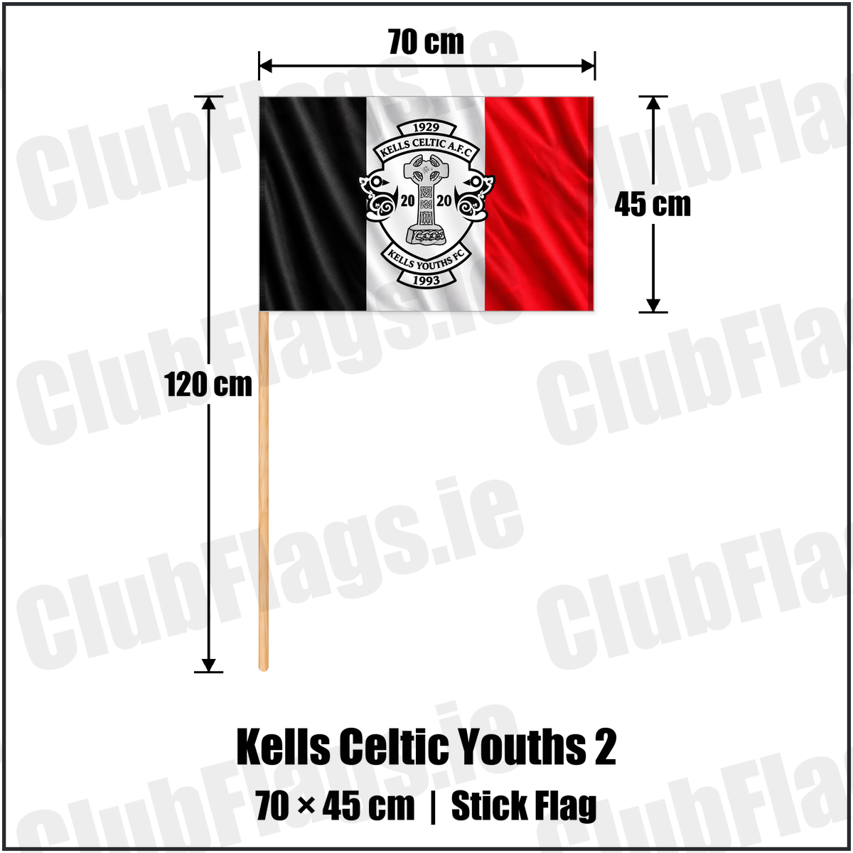 Kells Celtic Youths 2 45cm x 70cm Stick Flag with the club crest and colours, Meath Football - ClubFlags.ie