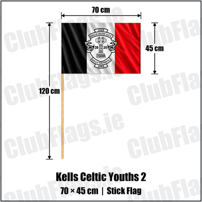 Kells Celtic Youths 2 45cm x 70cm Stick Flag with the club crest and colours, Meath Football - ClubFlags.ie