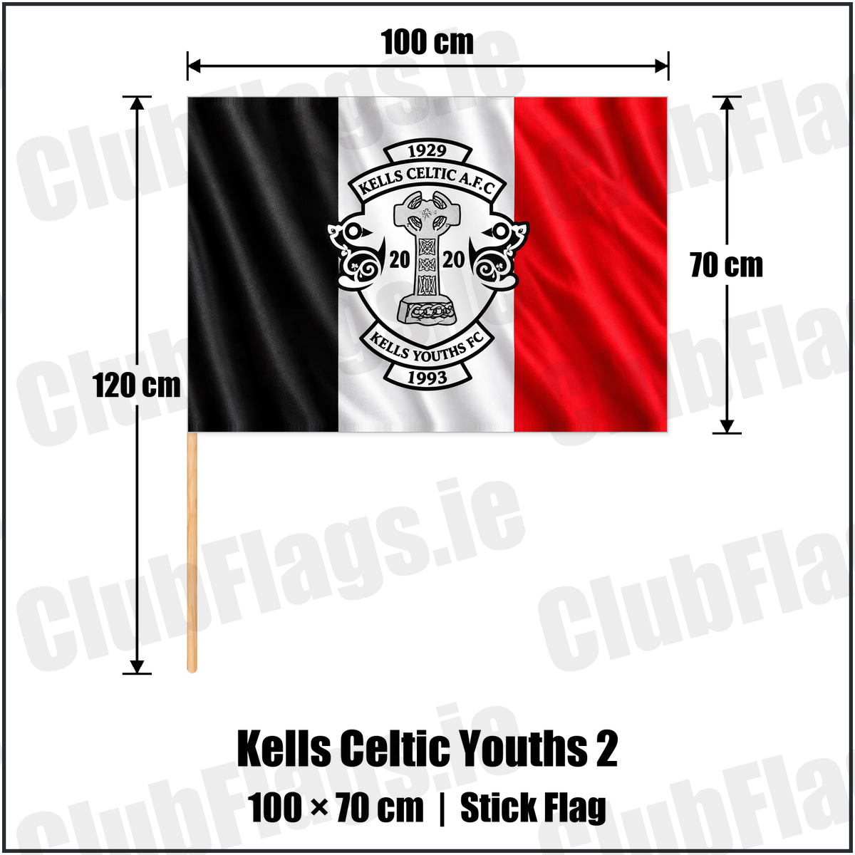 Kells Celtic Youths 2 70cm x 100cm Stick Flag with the club crest and colours, Meath Football - ClubFlags.ie