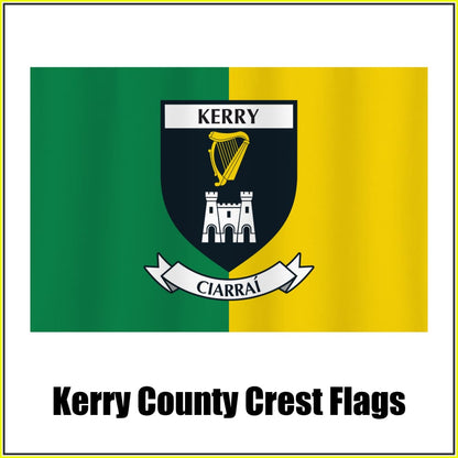 Kerry county crest flag in green and yellow, with county name and crest.