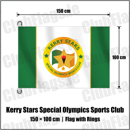 Kerry Stars Special Olympics Sports Club 150cm x 100cm Flag Pole Flag with Rings with the club crest and colours, Kerry Basketball - ClubFlags.ie
