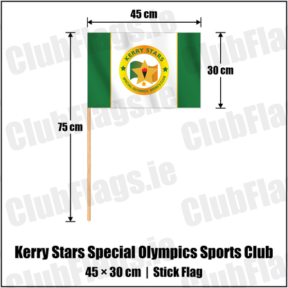 Kerry Stars Special Olympics Sports Club 30cm x 45cm Stick Flag with the club crest and colours, Kerry Basketball - ClubFlags.ie