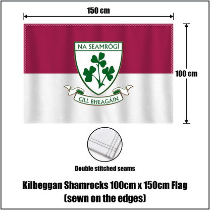 Kilbeggan Shamrocks 100cm x 150cm Flag (sewn on the edges), featuring the club crest and maroon and white colours; County Westmeath GAA. ClubFlags.ie.