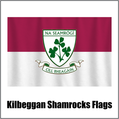 Kilbeggan Shamrocks Flags, featuring the club crest and maroon and white colours; County Westmeath GAA. ClubFlags.ie.