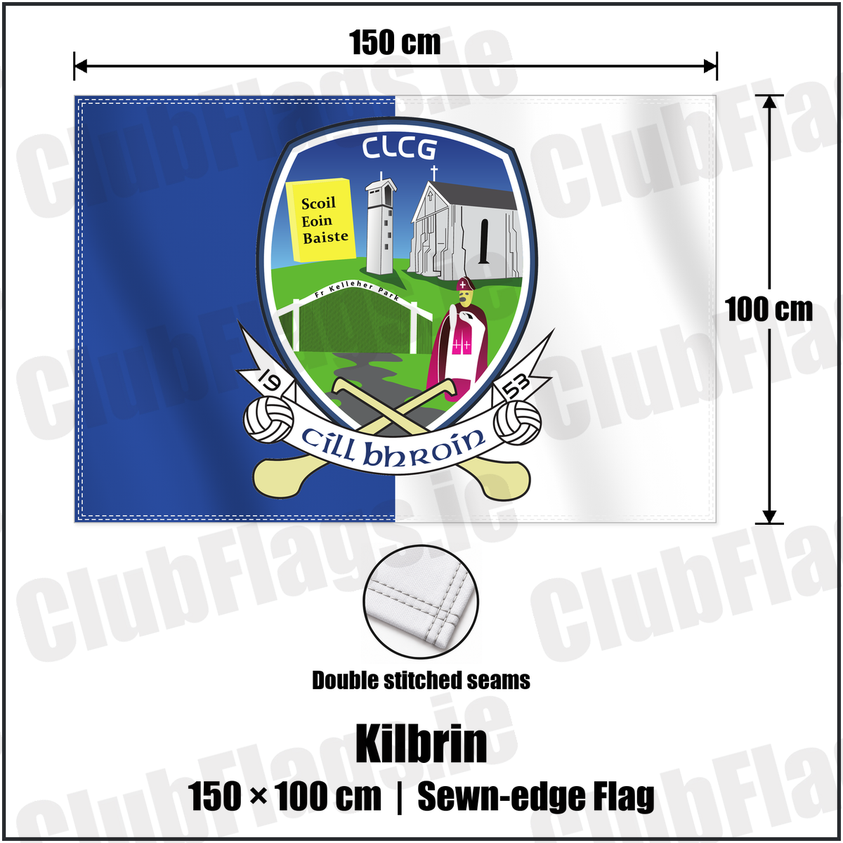 Kilbrin 100cm x 150cm Flag (sewn on the edges) with the club crest and colours, Cork GAA - ClubFlags.ie