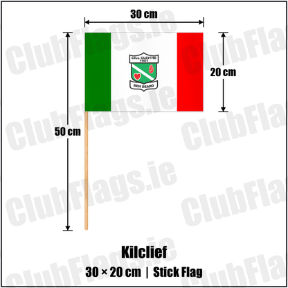 Kilclief 20cm x 30cm Stick Flag with the club crest and colours, Down GAA - ClubFlags.ie
