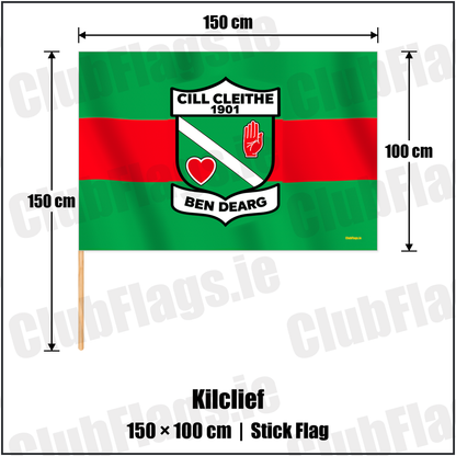 Kilclief 100cm x 150cm Stick Flag with the verified club crest and colours, Down GAA - ClubFlags.ie