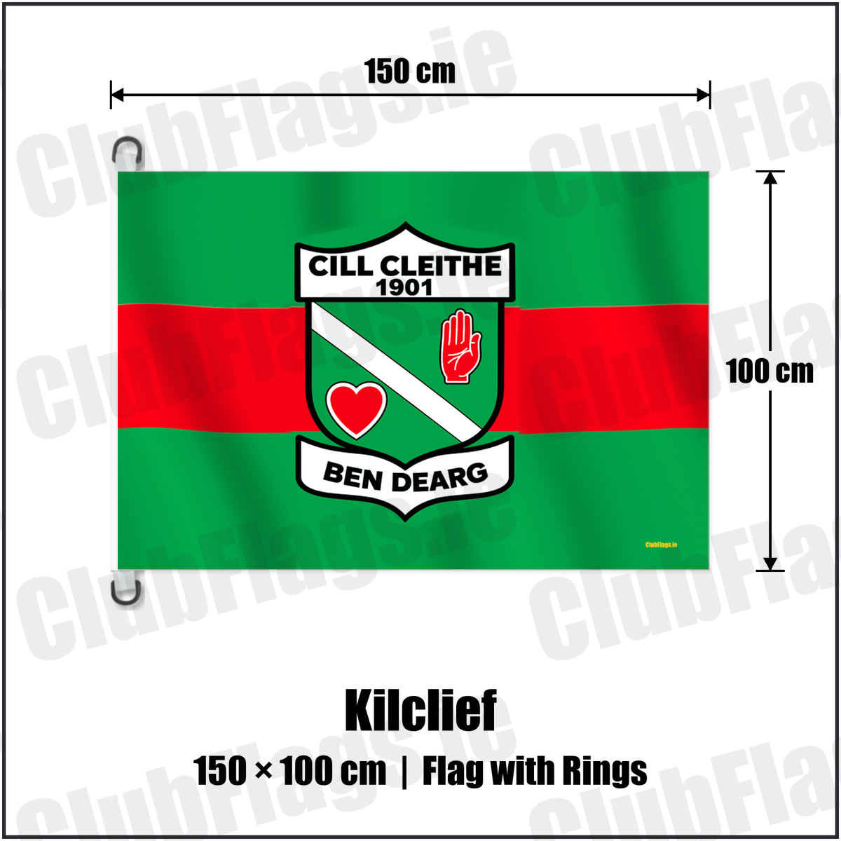 Kilclief 150cm x 100cm Flag Pole Flag with Rings with the verified club crest and colours, Down GAA - ClubFlags.ie
