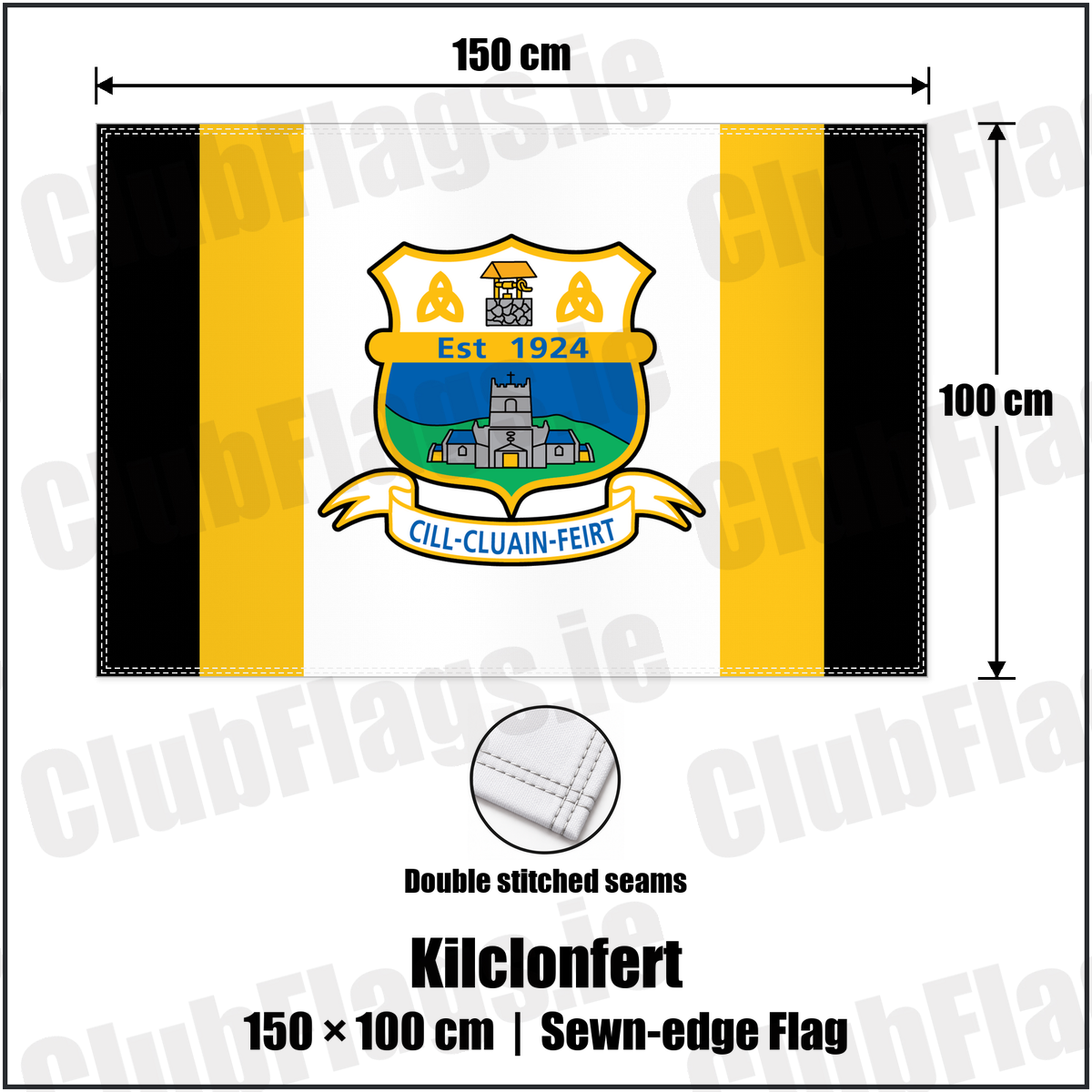 Kilclonfert 100cm x 150cm Flag (sewn on the edges) with the club crest and colours, Offaly GAA - ClubFlags.ie