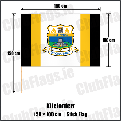 Kilclonfert 100cm x 150cm Stick Flag with the club crest and colours, Offaly GAA - ClubFlags.ie