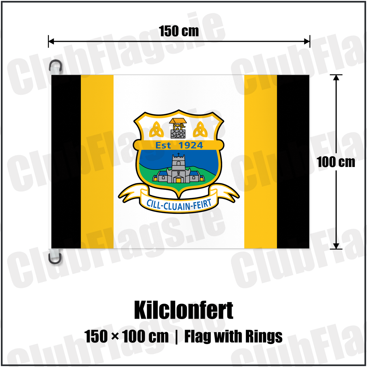Kilclonfert 150cm x 100cm Flag Pole Flag with Rings with the club crest and colours, Offaly GAA - ClubFlags.ie