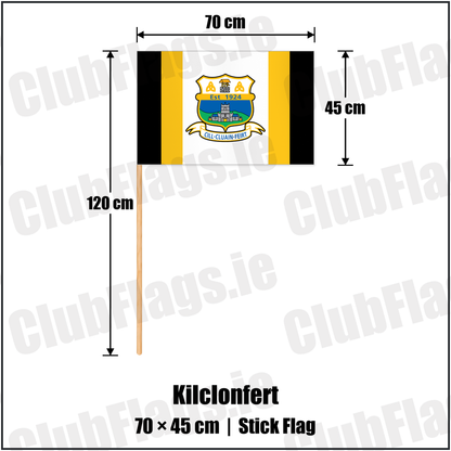 Kilclonfert 45cm x 70cm Stick Flag with the club crest and colours, Offaly GAA - ClubFlags.ie