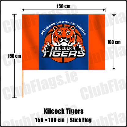 Kilcock Tigers 100cm x 150cm Stick Flag with the club crest and colours, Kildare Basketball - ClubFlags.ie