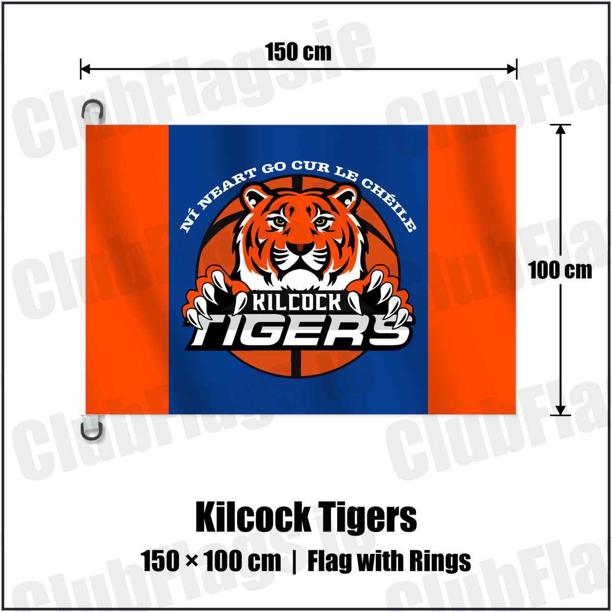 Kilcock Tigers 150cm x 100cm Flag Pole Flag with Rings with the club crest and colours, Kildare Basketball - ClubFlags.ie