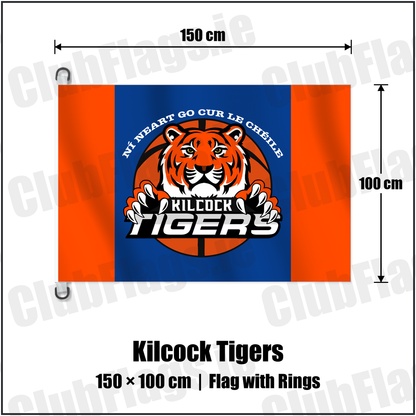 Kilcock Tigers 150cm x 100cm Flag Pole Flag with Rings with the club crest and colours, Kildare Basketball - ClubFlags.ie