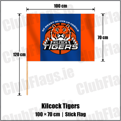 Kilcock Tigers 70cm x 100cm Stick Flag with the club crest and colours, Kildare Basketball - ClubFlags.ie