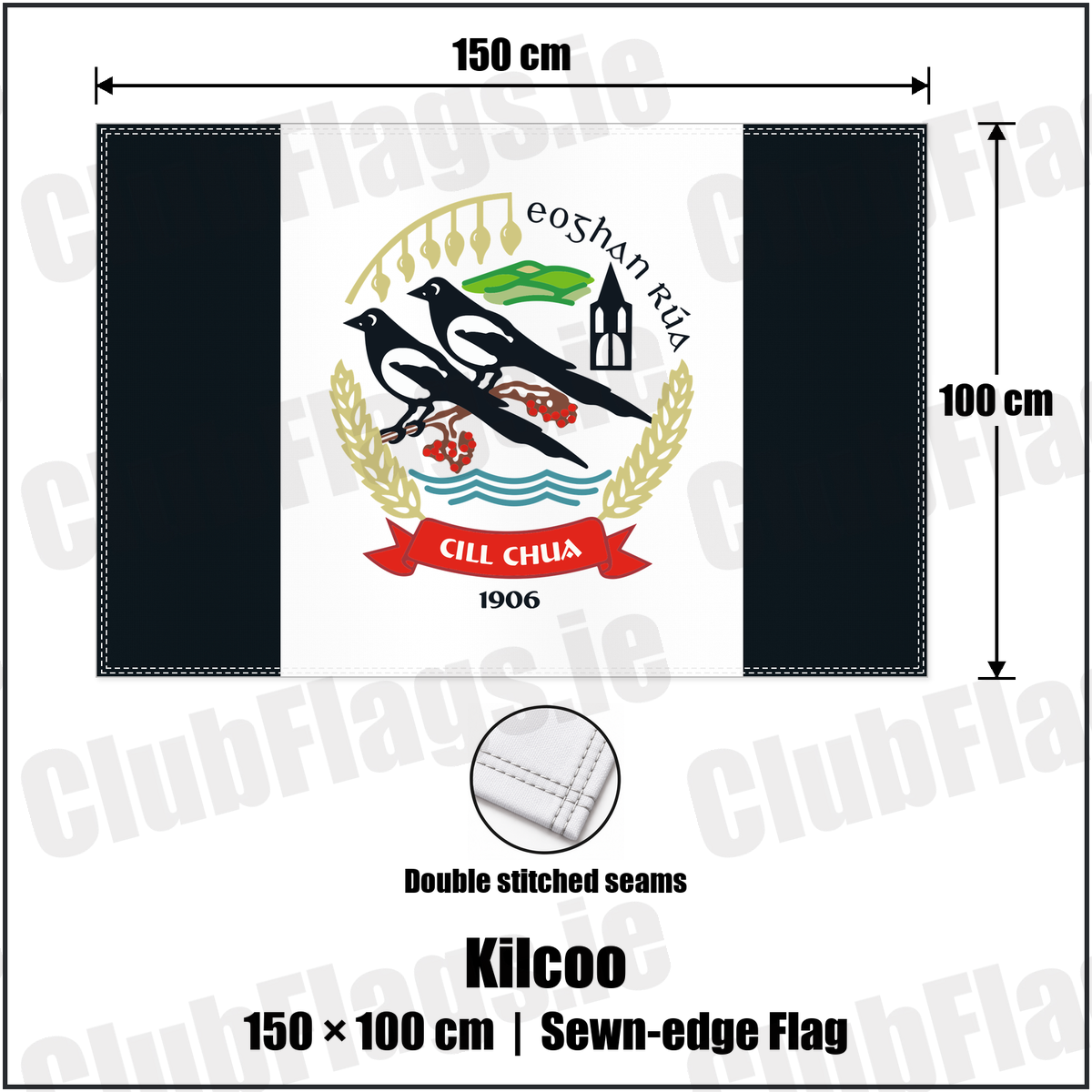 Kilcoo 100cm x 150cm Flag (sewn on the edges) with the club crest and colours, Down GAA - ClubFlags.ie