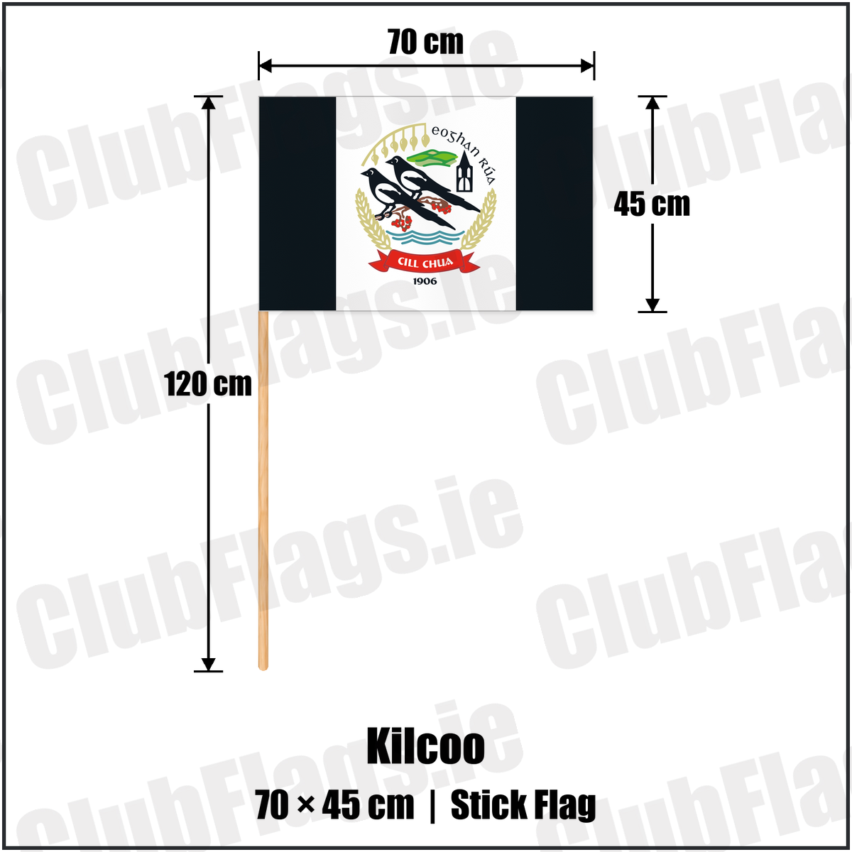 Kilcoo 45cm x 70cm Stick Flag with the club crest and colours, Down GAA - ClubFlags.ie