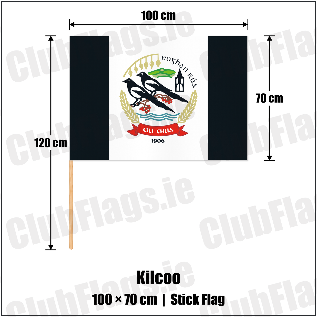 Kilcoo 70cm x 100cm Stick Flag with the club crest and colours, Down GAA - ClubFlags.ie
