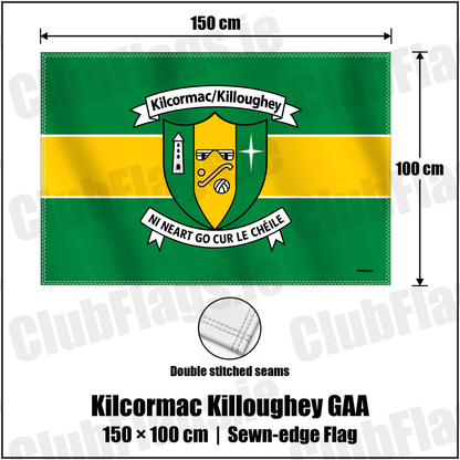 Kilcormac Killoughey GAA 100cm x 150cm Flag (sewn on the edges) with the verified club crest and colours, Cavan GAA - ClubFlags.ie