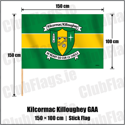 Kilcormac Killoughey GAA 100cm x 150cm Stick Flag with the verified club crest and colours, Cavan GAA - ClubFlags.ie