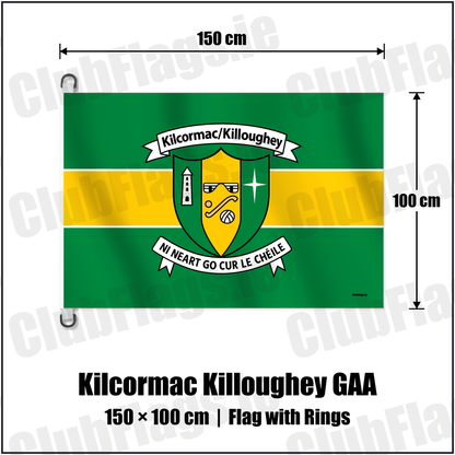 Kilcormac Killoughey GAA 150cm x 100cm Flag Pole Flag with Rings with the verified club crest and colours, Cavan GAA - ClubFlags.ie