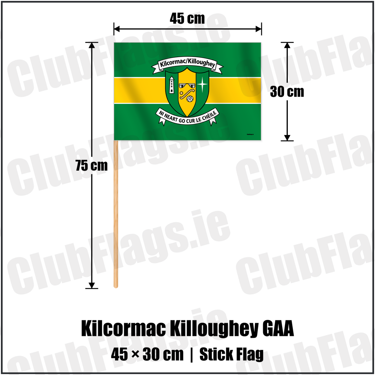 Kilcormac Killoughey GAA 30cm x 45cm Stick Flag with the verified club crest and colours, Cavan GAA - ClubFlags.ie
