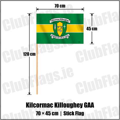 Kilcormac Killoughey GAA 45cm x 70cm Stick Flag with the verified club crest and colours, Cavan GAA - ClubFlags.ie