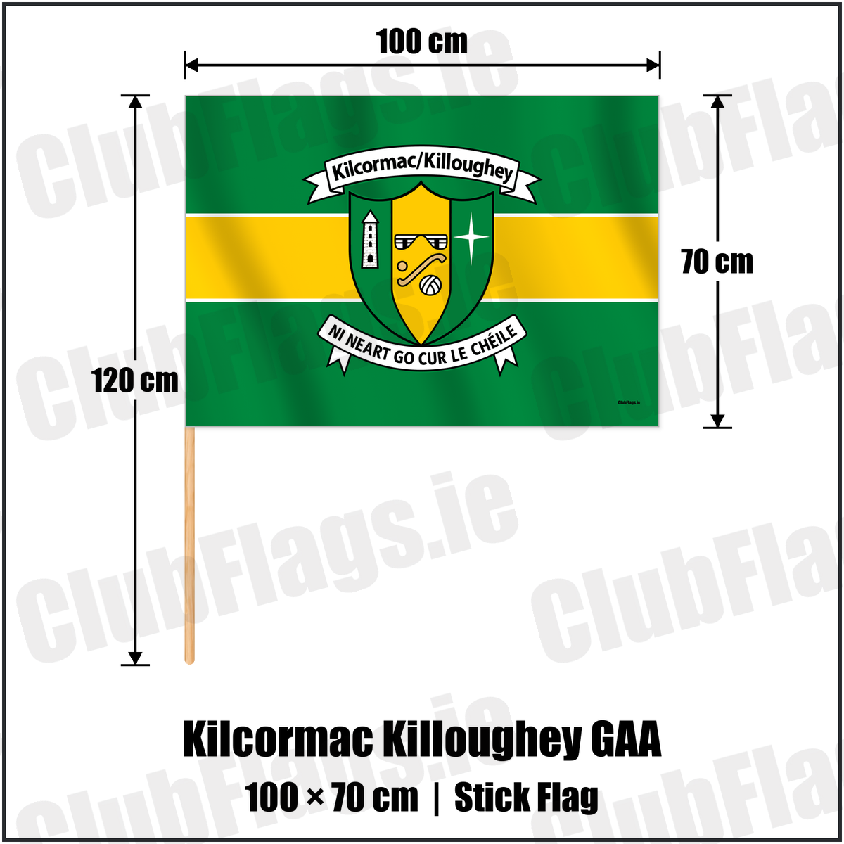 Kilcormac Killoughey GAA 70cm x 100cm Stick Flag with the verified club crest and colours, Cavan GAA - ClubFlags.ie