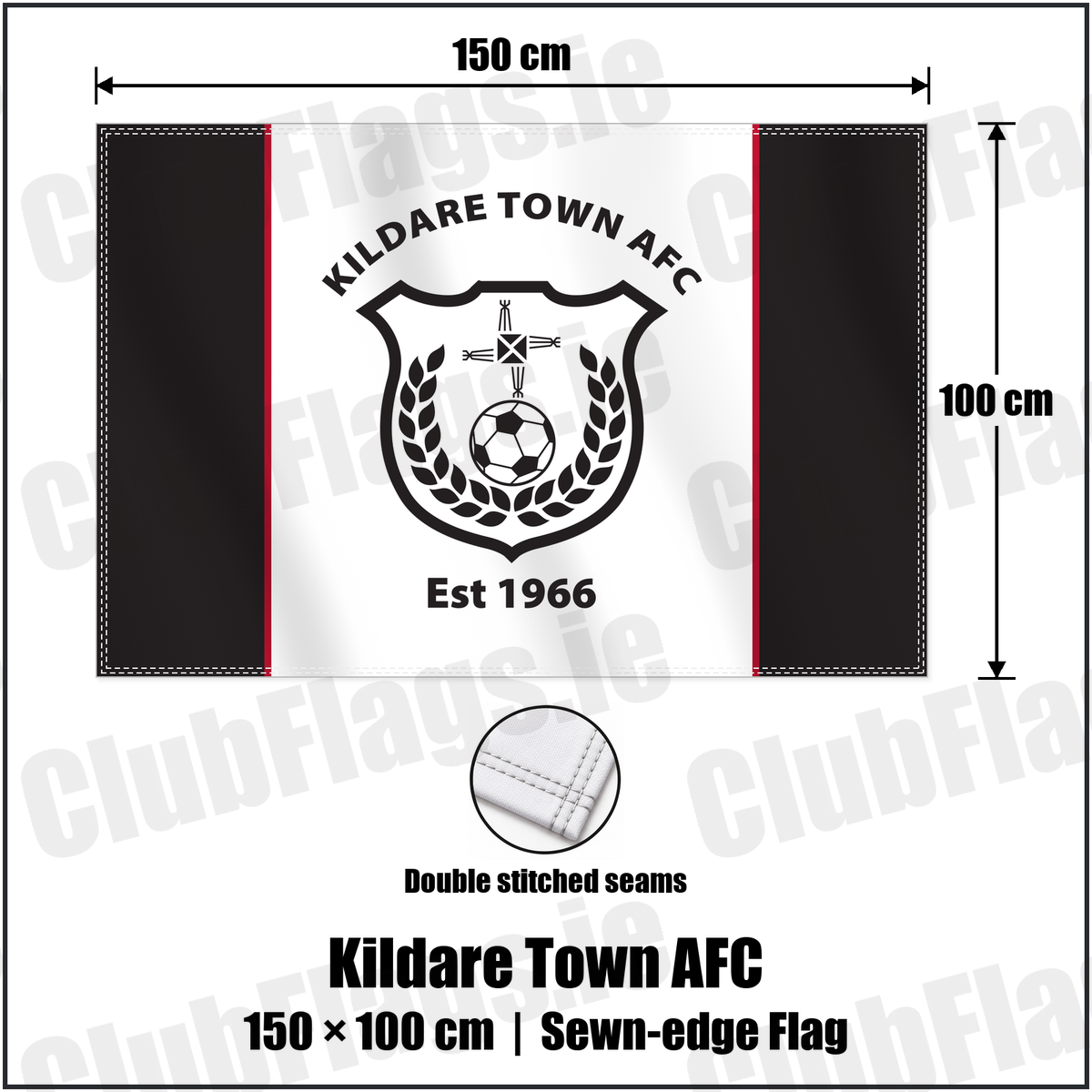 Kildare Town AFC 100cm x 150cm Flag (sewn on the edges) with the club crest and colours, Kildare Football - ClubFlags.ie