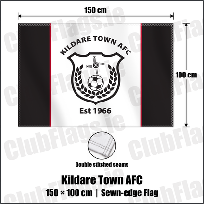 Kildare Town AFC 100cm x 150cm Flag (sewn on the edges) with the club crest and colours, Kildare Football - ClubFlags.ie