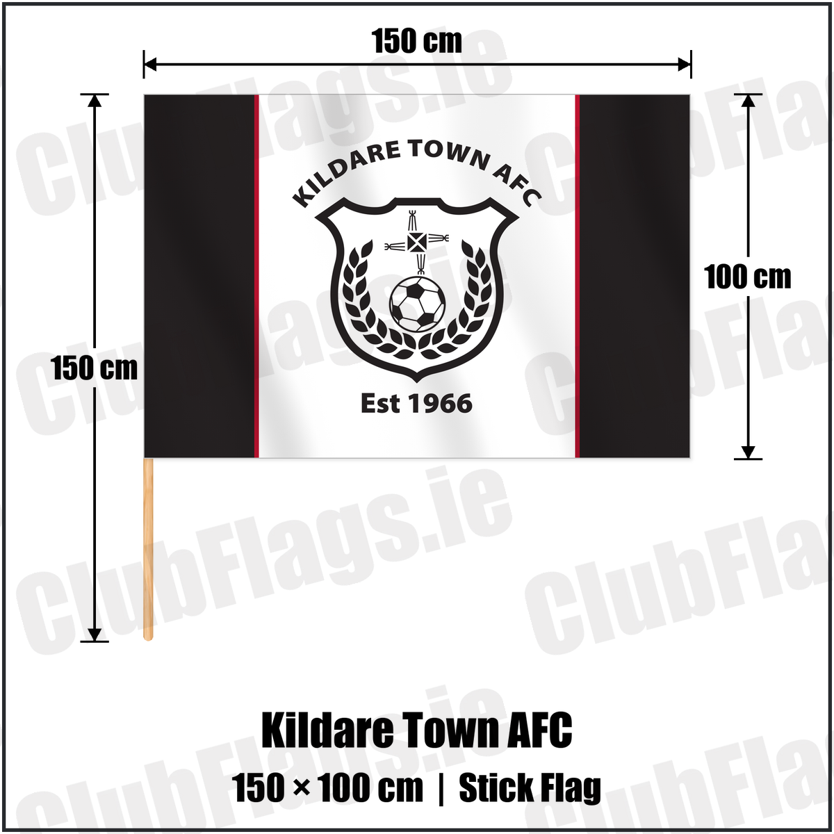Kildare Town AFC 100cm x 150cm Stick Flag with the club crest and colours, Kildare Football - ClubFlags.ie
