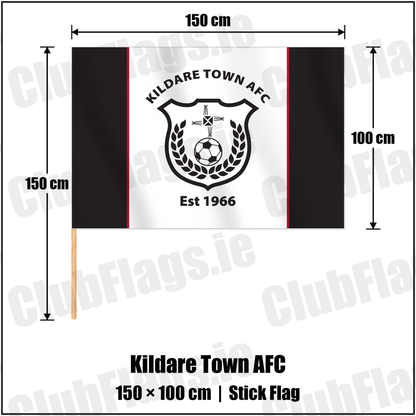 Kildare Town AFC 100cm x 150cm Stick Flag with the club crest and colours, Kildare Football - ClubFlags.ie