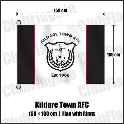 Kildare Town AFC 150cm x 100cm Flag Pole Flag with Rings with the club crest and colours, Kildare Football - ClubFlags.ie