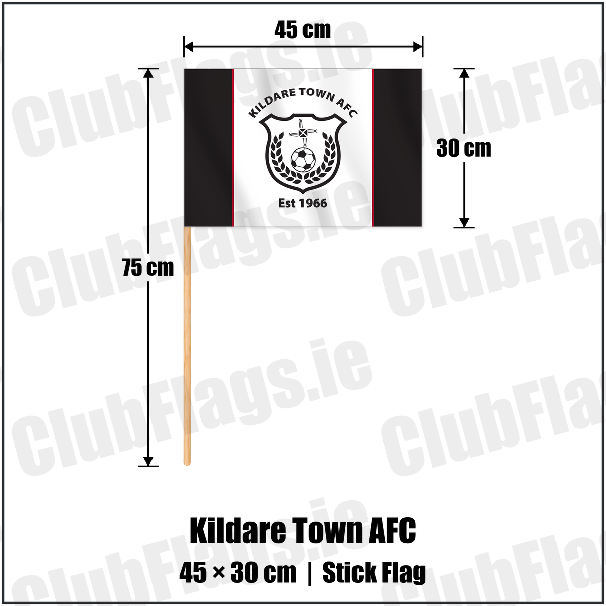 Kildare Town AFC 30cm x 45cm Stick Flag with the club crest and colours, Kildare Football - ClubFlags.ie