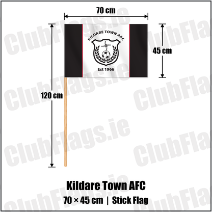 Kildare Town AFC 45cm x 70cm Stick Flag with the club crest and colours, Kildare Football - ClubFlags.ie