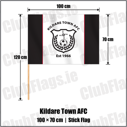 Kildare Town AFC 70cm x 100cm Stick Flag with the club crest and colours, Kildare Football - ClubFlags.ie