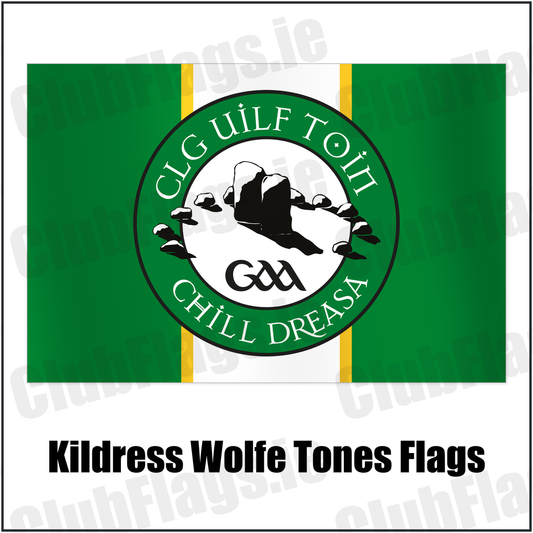 Kildress Wolfe Tones Flags with the club crest and colours, Tyrone GAA - ClubFlags.ie
