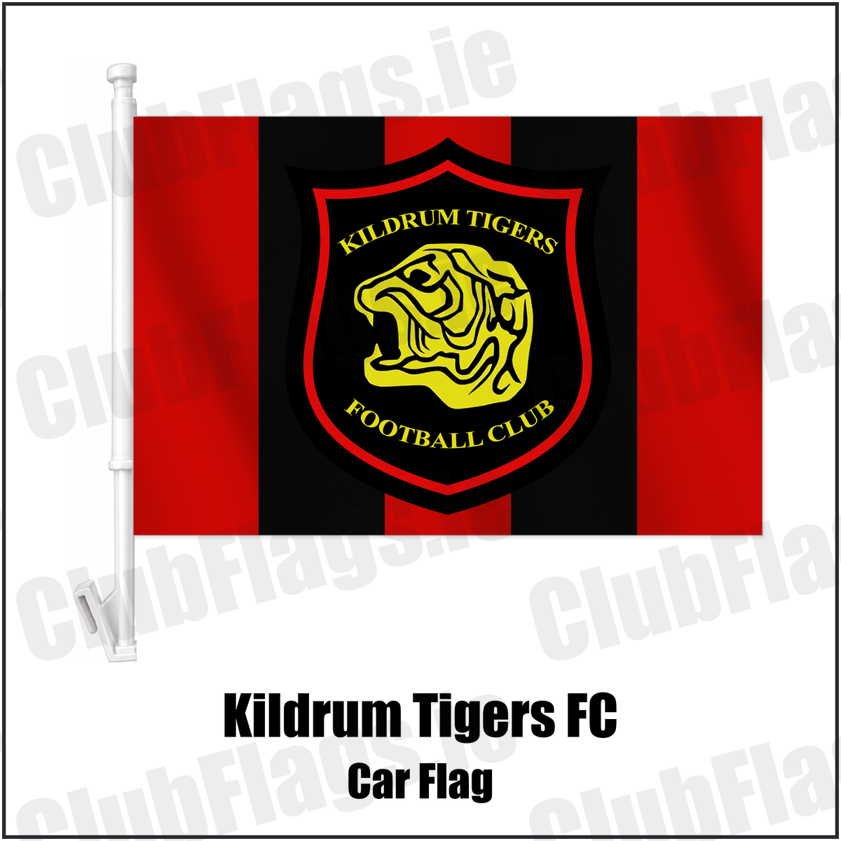 Kildrum Tigers FC Car Flag with the club crest and colours, Donegal Football - ClubFlags.ie