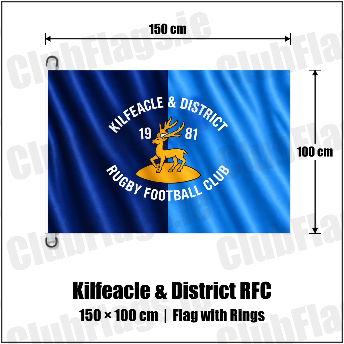 Kilfeacle & District RFC 150cm x 100cm Flag Pole Flag with Rings with the verified club crest and colours, Tipperary Rugby - ClubFlags.ie
