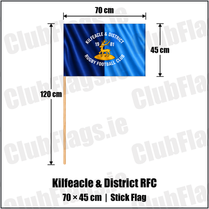Kilfeacle & District RFC 45cm x 70cm Stick Flag with the verified club crest and colours, Tipperary Rugby - ClubFlags.ie
