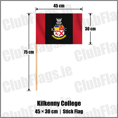 Kilkenny College 30cm x 45cm Stick Flag with the club crest and colours, Kilkenny Rugby - ClubFlags.ie