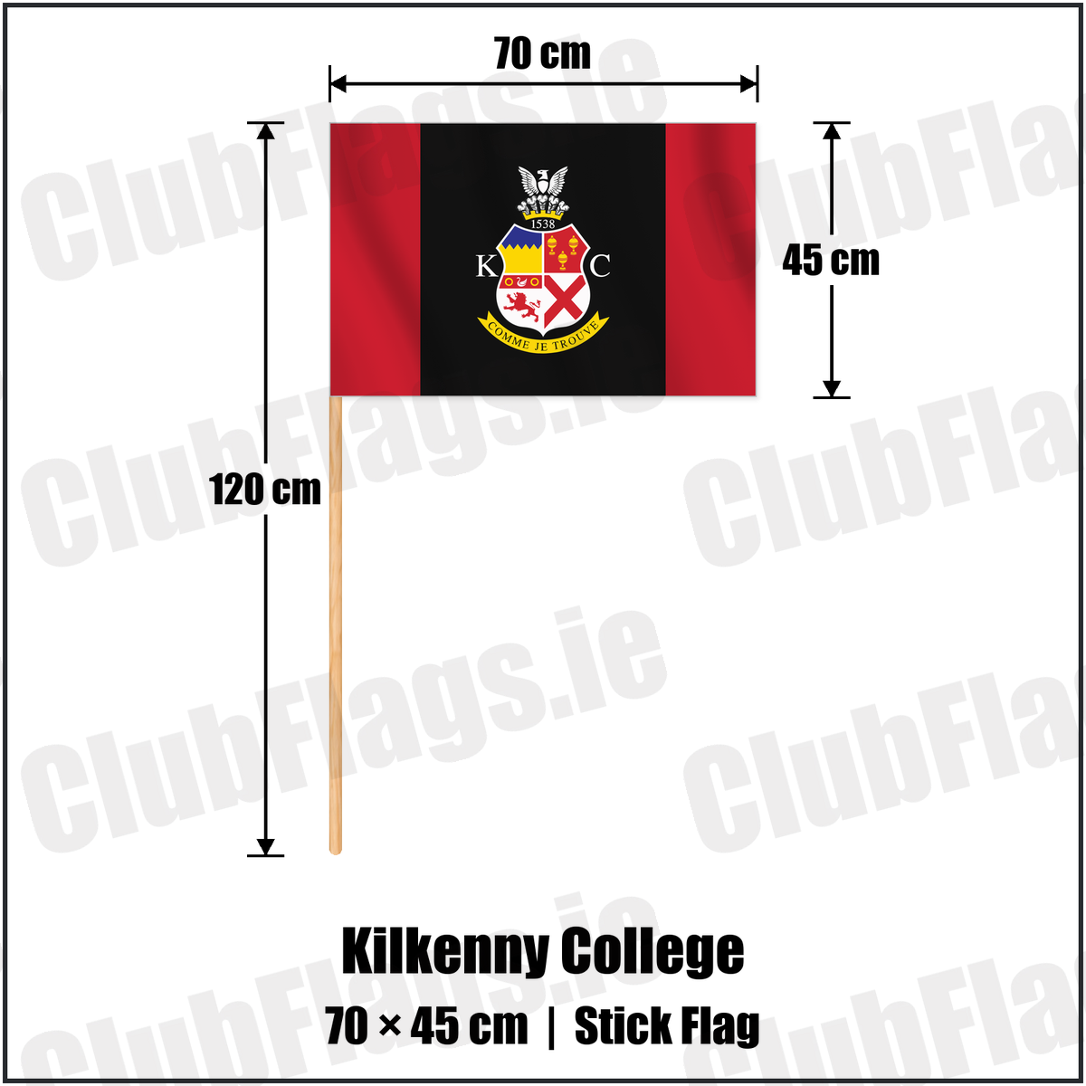 Kilkenny College 45cm x 70cm Stick Flag with the club crest and colours, Kilkenny Rugby - ClubFlags.ie