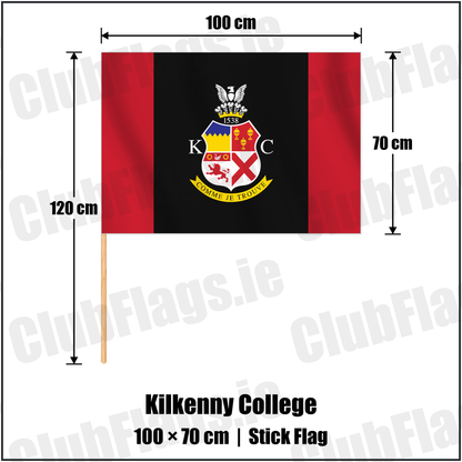 Kilkenny College 70cm x 100cm Stick Flag with the club crest and colours, Kilkenny Rugby - ClubFlags.ie