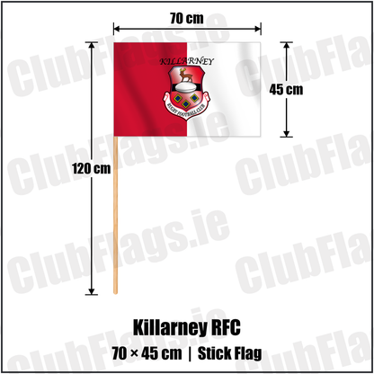 Killarney RFC 45cm x 70cm Stick Flag with the verified club crest and colours, Kerry Rugby - ClubFlags.ie