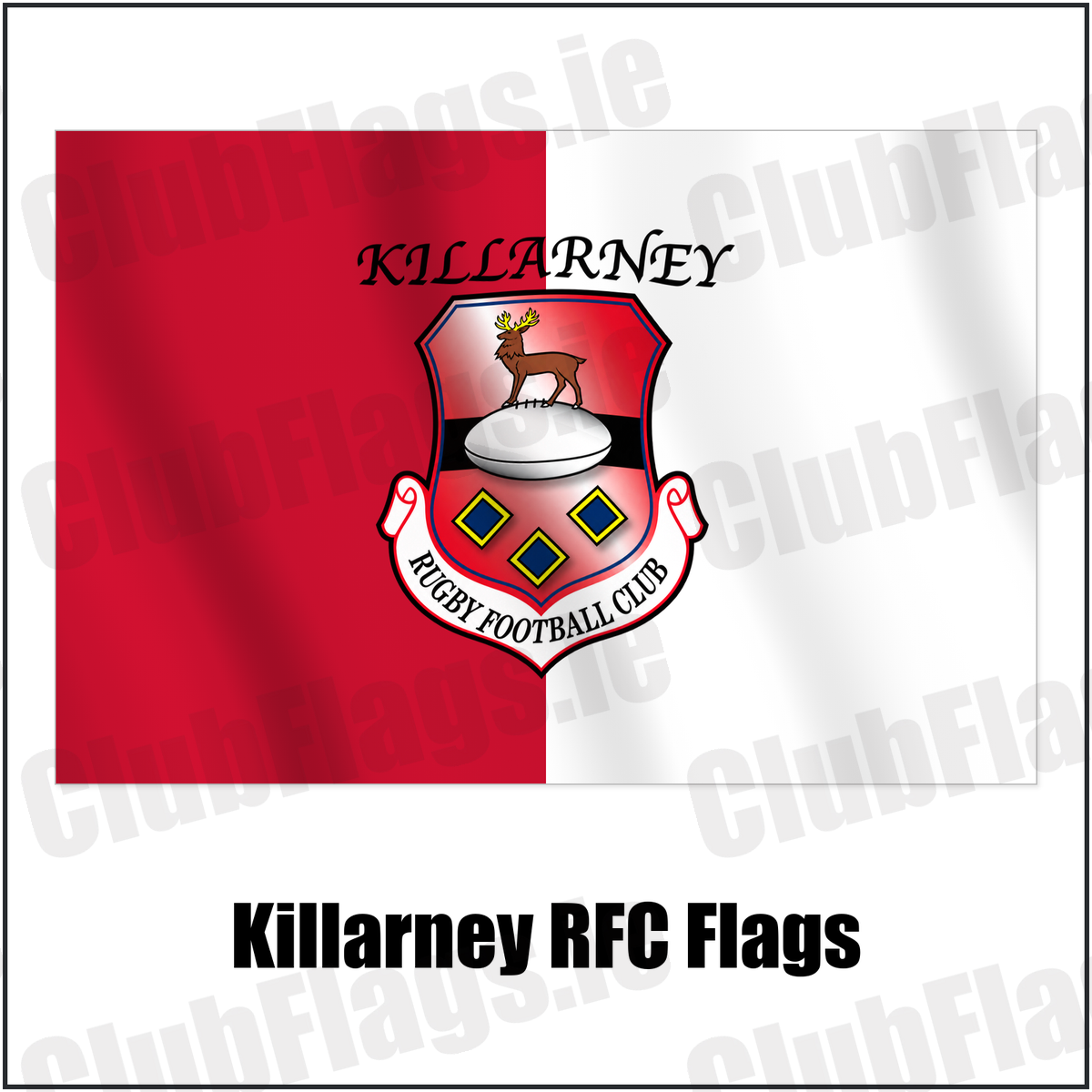 Killarney RFC Flags with the verified club crest and colours, Kerry Rugby - ClubFlags.ie
